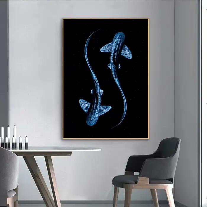 Affiche de nuit de mer abstraite, CreMobCyanea, méduse, calmar, requin, peinture sur toile, art mural minimaliste pour salon, décoration d'intérieur
