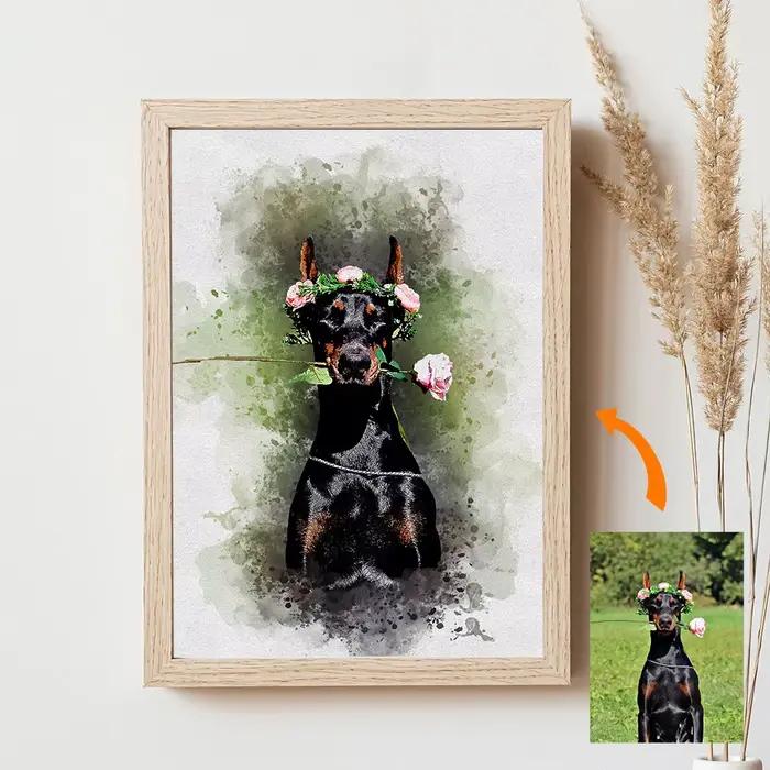 Cadeau commémoratif pour animaux de compagnie Portrait personnalisé - Toile personnalisée pour chien et chat de photo - Art aquarelle pont arc-en-ciel