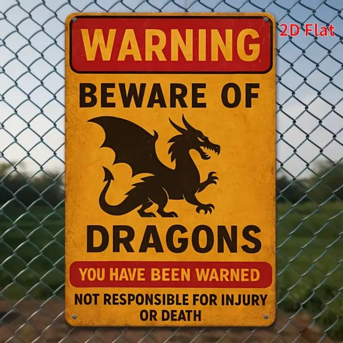 Panneau d'avertissement 2D plat, 1 pièce, Vintage, méfiez-vous des Dragons, décor fantastique drôle avec motif de Danger rouge et jaune
