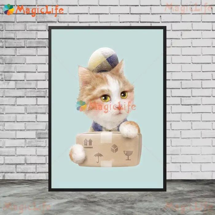 Toile d'art mural de dessin animé chat fille
