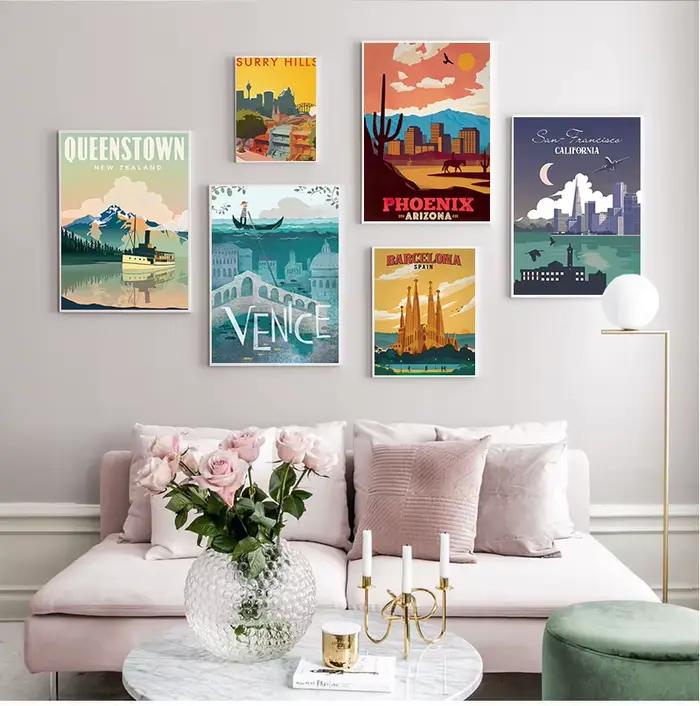 Peinture sur toile de villes de voyage célèbres