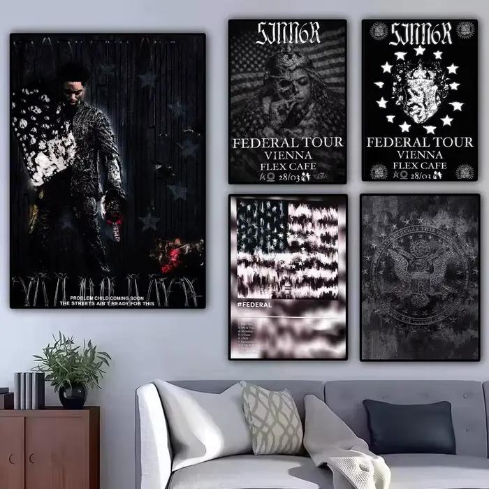 1PC Rapper S-SINN6R Peinture Calligraphie Moderne Affiche sur Toile Décoration Murale Esthétique pour Chambre