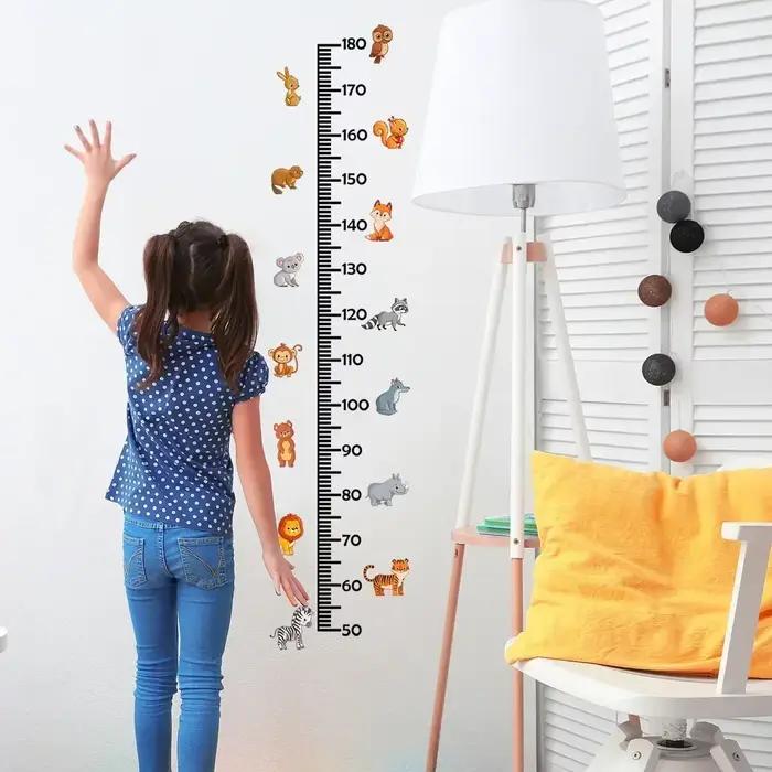 Tableau de croissance des animaux pour enfants, autocollants muraux, Lion mignon, lapin, forêt, mesure de la hauteur, règle pour enfants, décoration de chambre d'enfant