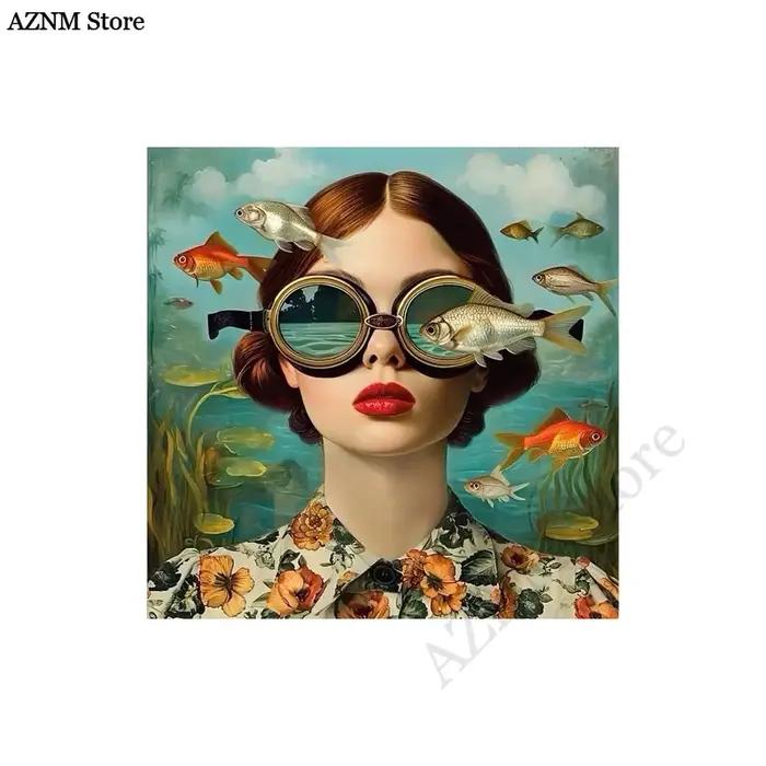 Lunettes femme avec fleurs nordique Boho mur Art toile peinture papillon avec fille Portrait affiche pour salon décor à la maison