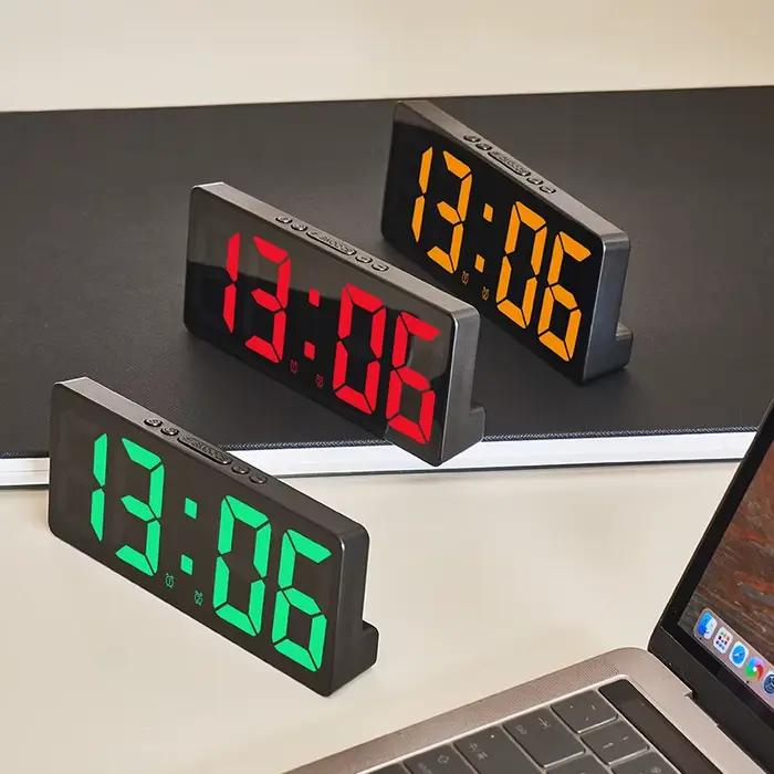 Réveil numérique en acrylique/miroir, commande vocale (alimenté par batterie), horloge de Table, Snooze, Mode nuit, horloges électroniques LED 12/24H