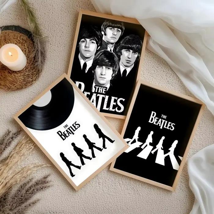 Affiche murale en toile de coton avec peinture et calligraphie des Beatles
