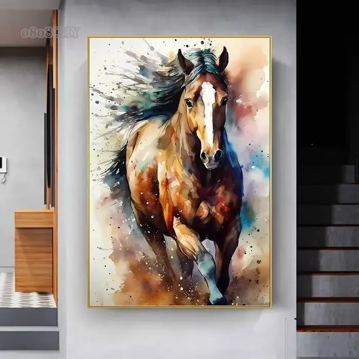 Cheval aquarelle toile peinture à l'huile imprime photos Animal cheval abstrait mur Art affiches murale pour salon décor à la maison