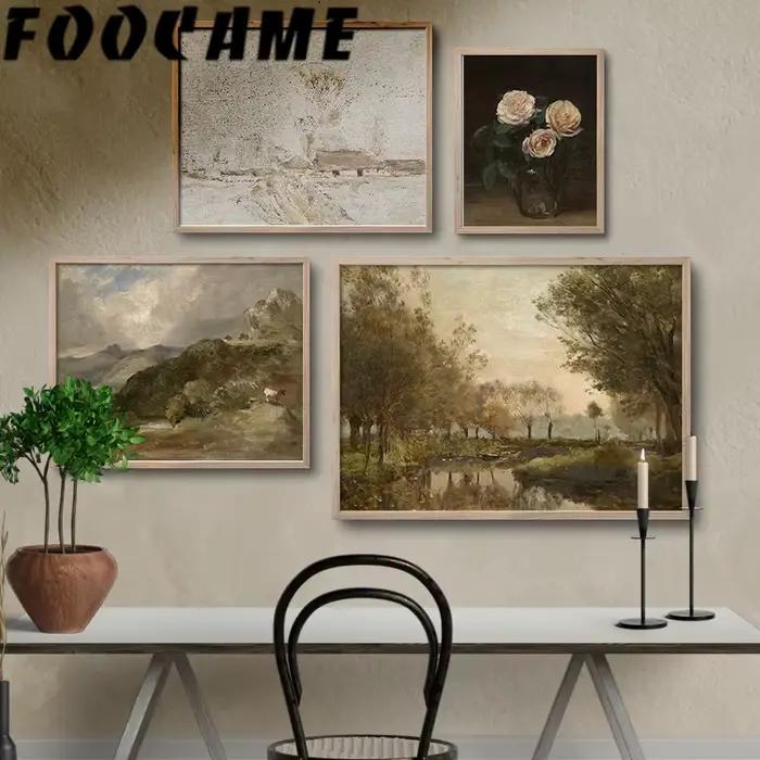 Peinture à l'huile de paysage de montagnes vintage américaines