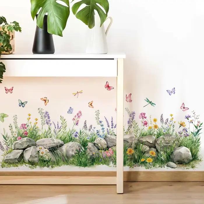 Autocollants muraux aquarelle pierres et fleurs