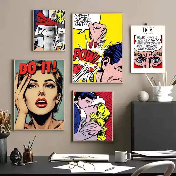 R_Roy Art Lichtenstein Pop peinture calligraphie lin toile affiche impressions murales pour salon chambre bureau décoration de la maison