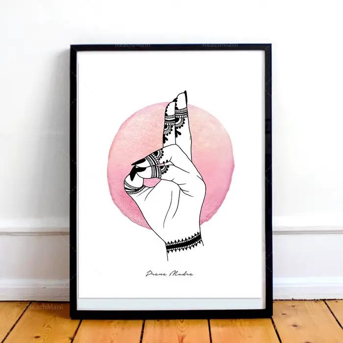 Mudras de Yoga henné pour mains, impression d'art