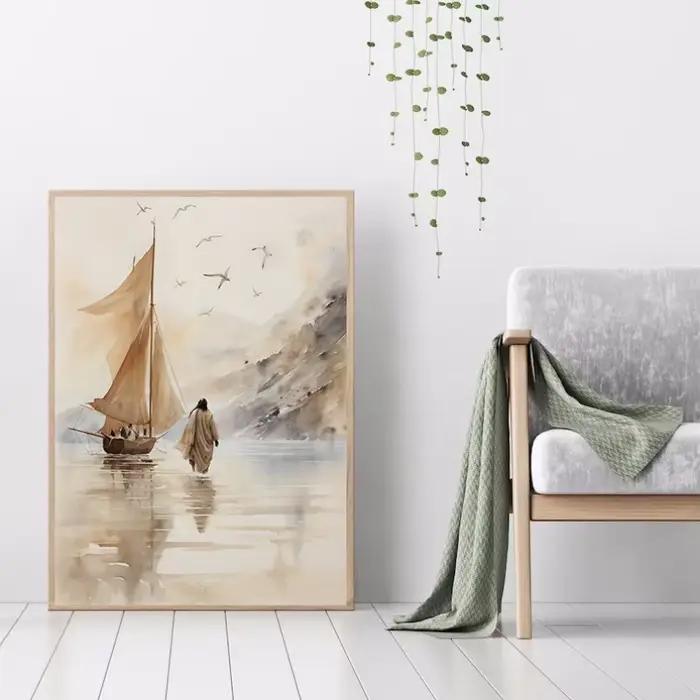 Affiche d'art de jésus marche sur l'eau