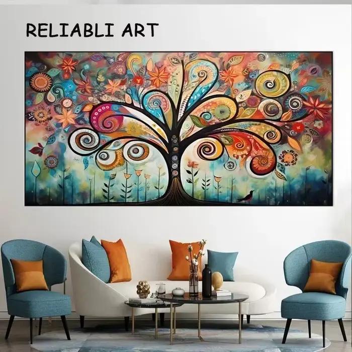 Affiche colorée de paysage d'arbre de fleur abstraite