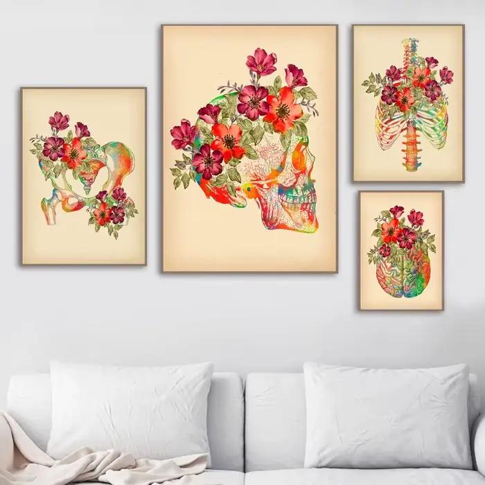 Toile d'Art Mural Abstrait avec Crâne d'Anatomie Humaine, Affiches et Imprimés Nordiques, pour Décor de Salon
