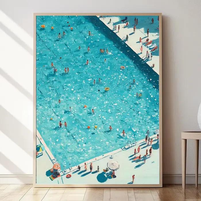 Peinture sur toile sur le thème de la plage et de l'été : Affiche décorative bleu-vert frais pour salon et chambre à coucher - Sans cadre
