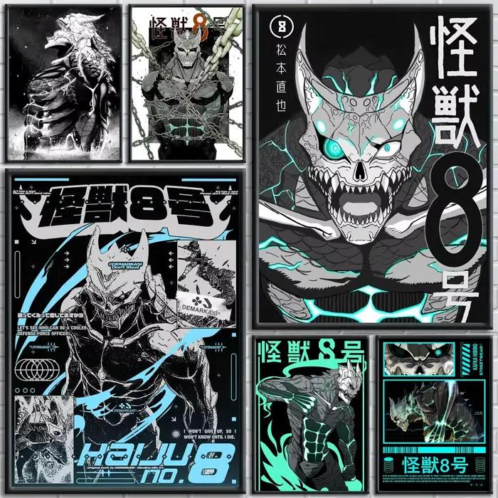 Affiche murale en toile avec peinture et calligraphie Anime K-kaiju No 8, impression de décoration d'intérieur de qualité supérieure pour salon et chambre à coucher