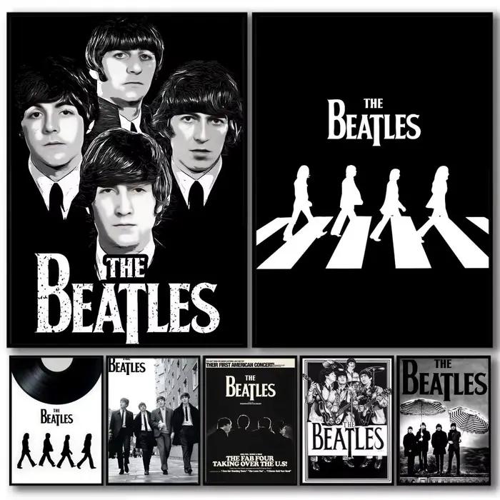 Affiche murale en toile de coton avec peinture et calligraphie des Beatles