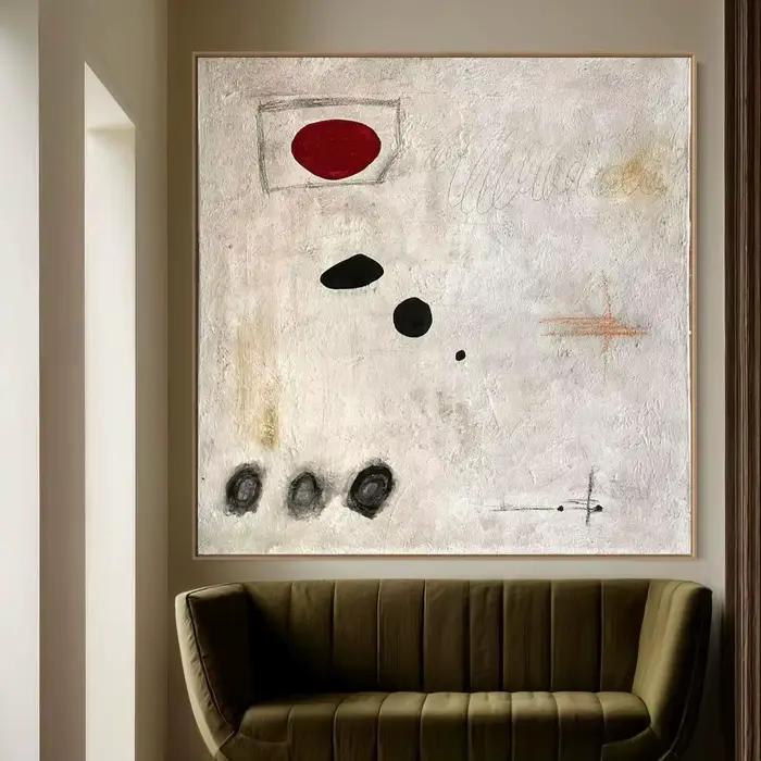 Peinture abstraite rouge extra large sur toile - Art texturé blanc minimaliste, décoration contemporaine pour la maison
