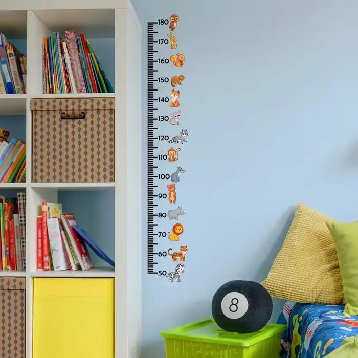 Tableau de croissance des animaux pour enfants, autocollants muraux, Lion mignon, lapin, forêt, mesure de la hauteur, règle pour enfants, décoration de chambre d'enfant