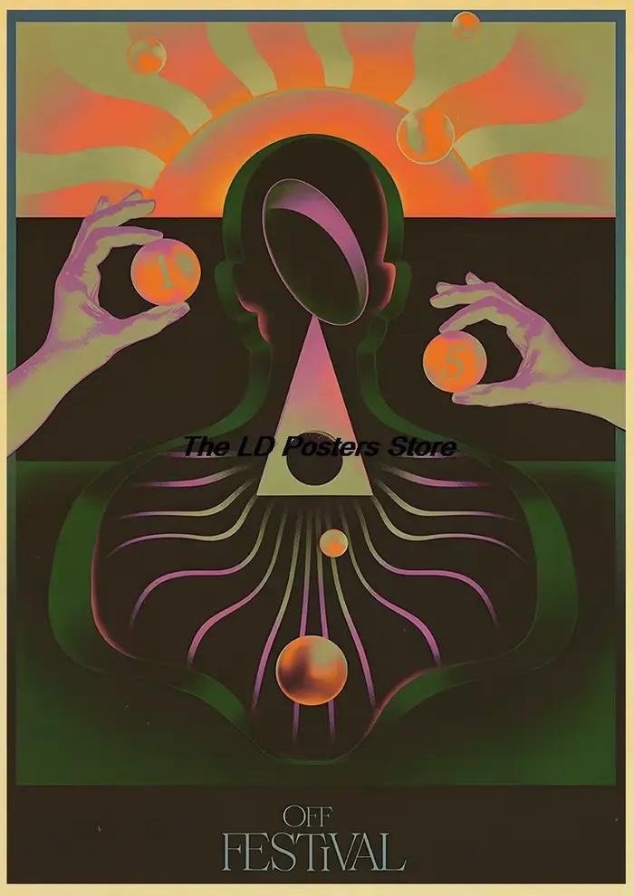 Affiches murales abstraites futuristes en papier Kraft
