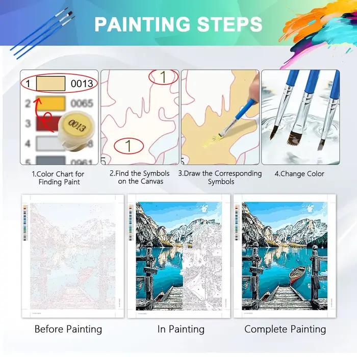 Peinture à l'huile sur toile HUACAN, paysage de montagne, maison, peinture par numéros, artisanat fait main, décoration murale 5D DIY, peinture à la main.
