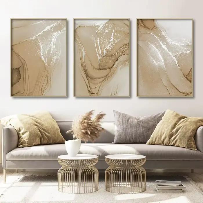 Affiches d'art mural abstraites en marbre beige Boho, peinture sur toile, impressions de gestion, salon moderne, décoration intérieure de la maison