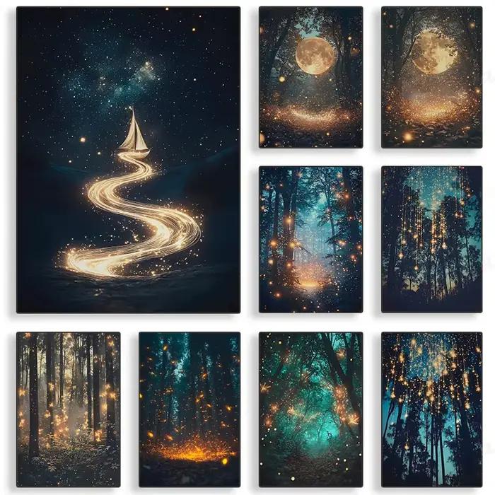 Affiches et imprimés botaniques de forêt magique de lune