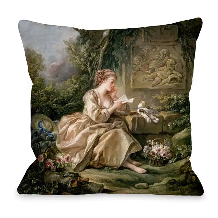 Housse de coussin décorative avec peinture de portrait d'art Rococo européen de François Boucher