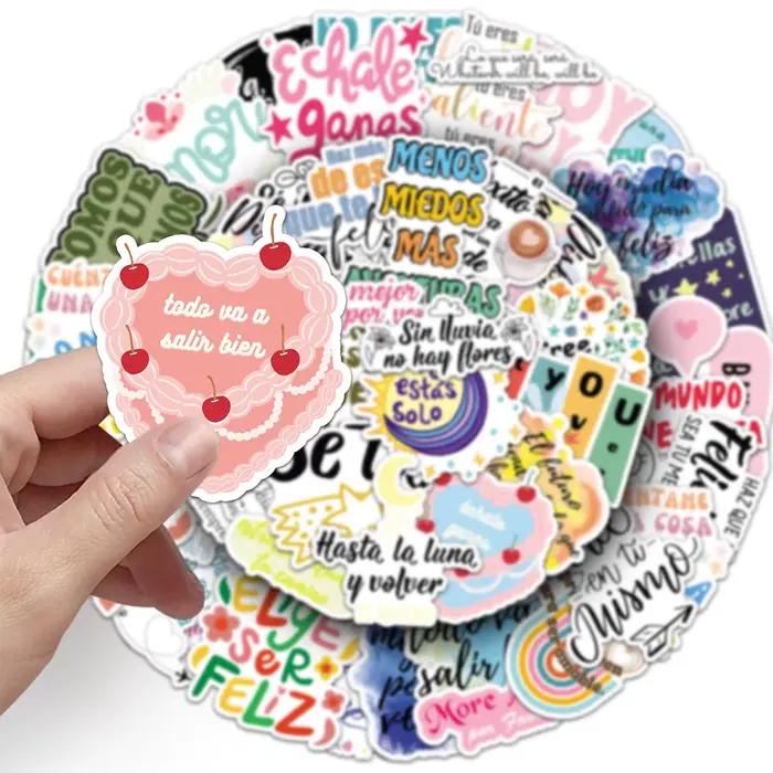 50 autocollants graphiques espagnols inspirants avec des phrases de texte créatives personnalisées pour décorer les téléphones mobiles et les ordinateurs