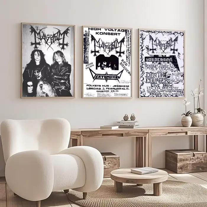 Bande d'art en métal noir m-Mayhem Dead, autocollant mural étanche pour Bar, salon, décor Vintage, cadeau imprimé de haute qualité