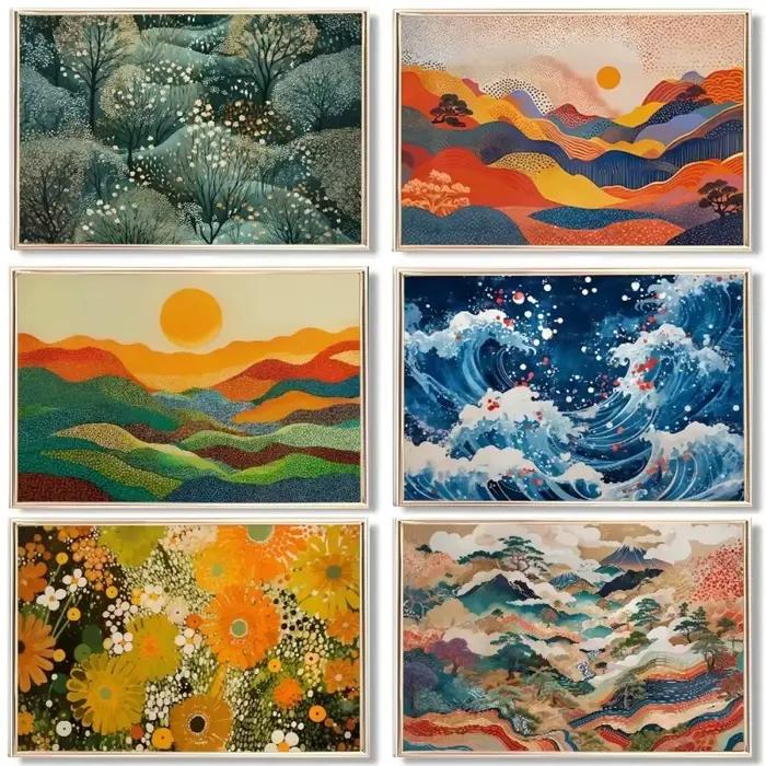Affiche de paysage naturel japonais, peinture sur toile colorée abstraite, Art mural, musée, décoration de salon et de maison