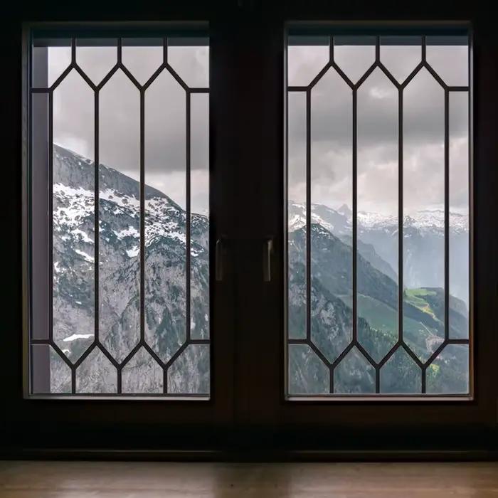 Film de Vitrail Transparent, Autocollant en Verre, Style Fer, Ligne Noire, Porte de Bureau, Anticollision, Décoration de Maison