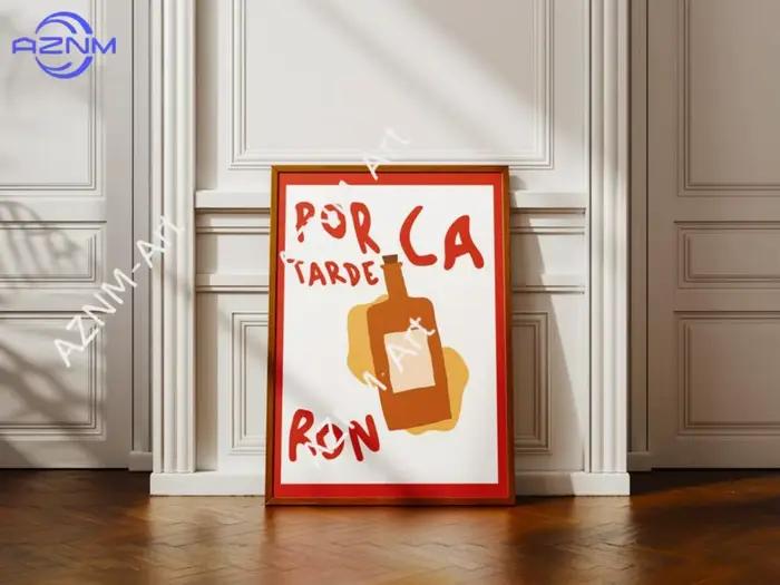 Affiche colorée sans cadre Por La Tarde Ron Print - Style design plat tendance - Décoration esthétique pour appartement et cuisine