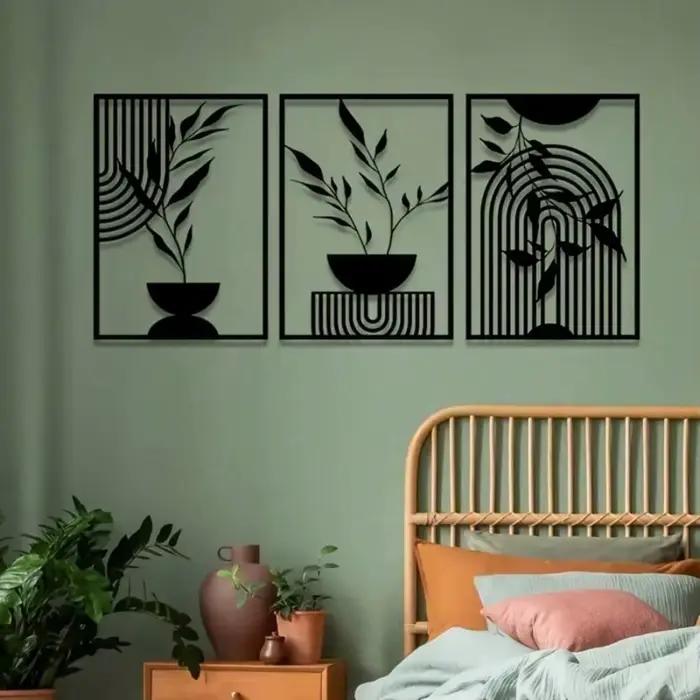 Ensemble de 3 pièces d'art mural en métal et fer noir