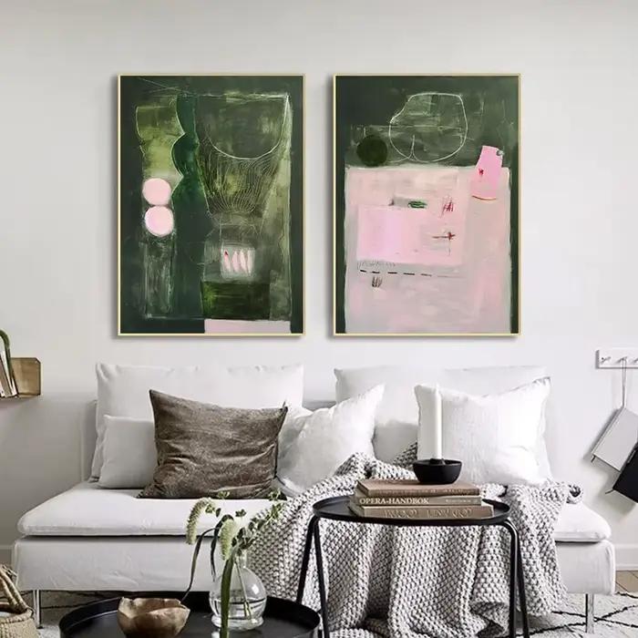 Affiches modernes abstraites vertes et roses