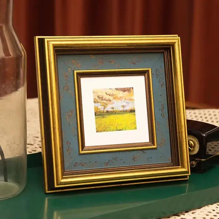 Cadre Photo rectangulaire de Style rétro américain, bordure dorée, petit cadre Photo classique, décoration de maison, ornement, couleur unie