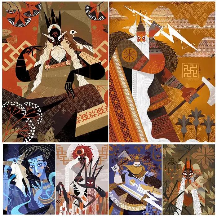 Peinture sur toile d'art mural de personnages slaviques