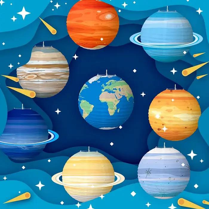 Système solaire huit planètes anniversaire boule de papier Lampion suspendu galaxie lanternes espace thème