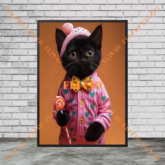 Affiche murale de chat habillé rose