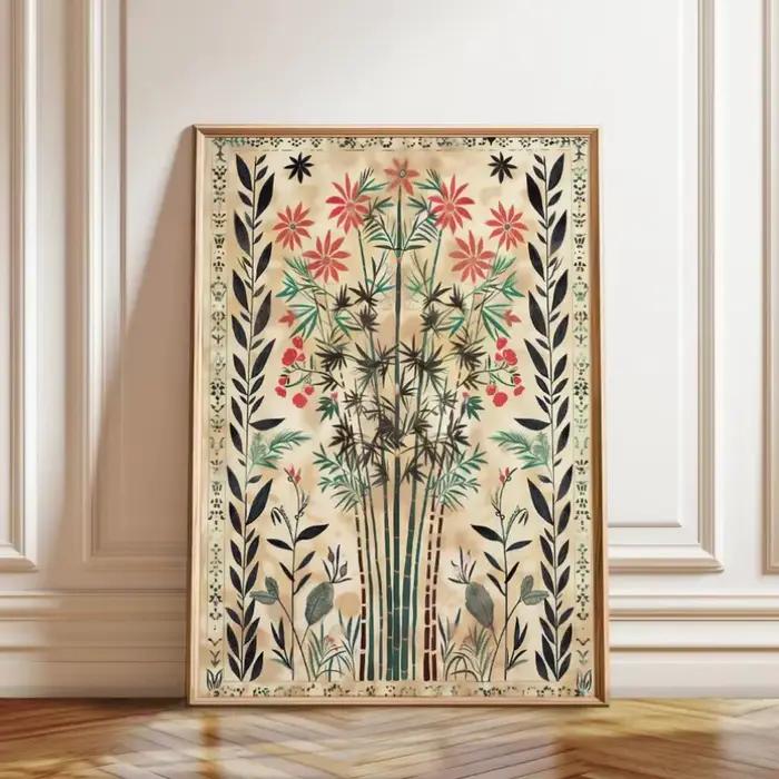 Affiche florale colorée indienne en bambou
