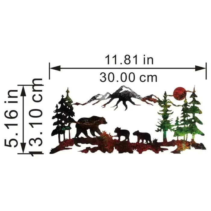 Art mural de montagne de forêt d'ours en métal-peinture de décoration de maison de Silhouette rustique