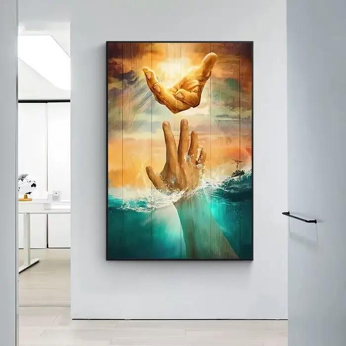 Peinture sur toile décorative de Jésus la main de Dieu