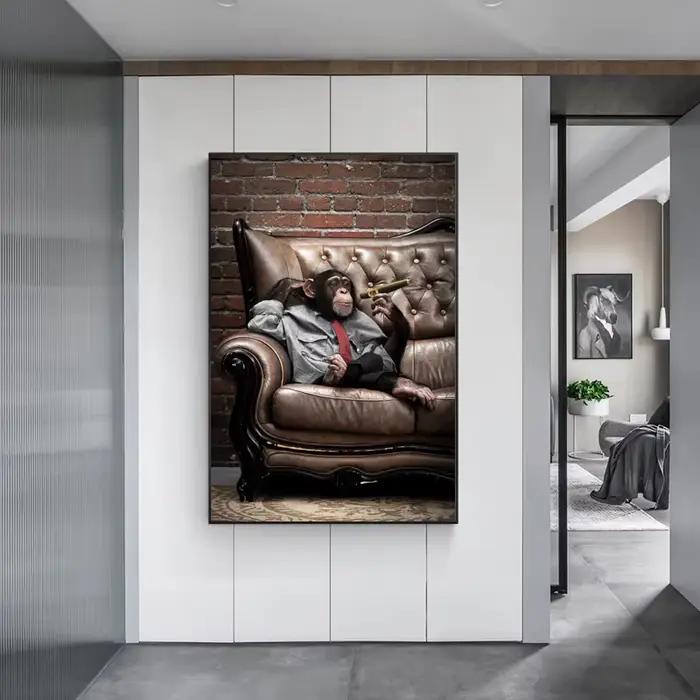 Peinture sur toile de singes qui fument