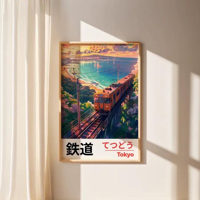 Affiche murale imprimée sur toile de paysage japonais Vintage