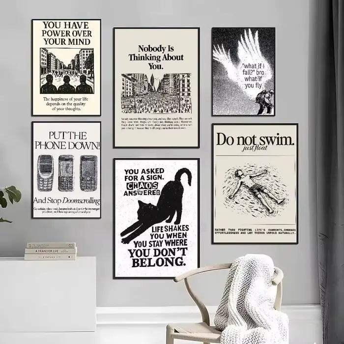 Affiche murale autocollante populaire grand format avec texte d'encouragement positif, en papier artistique, pour décoration de café, bar ou chambre