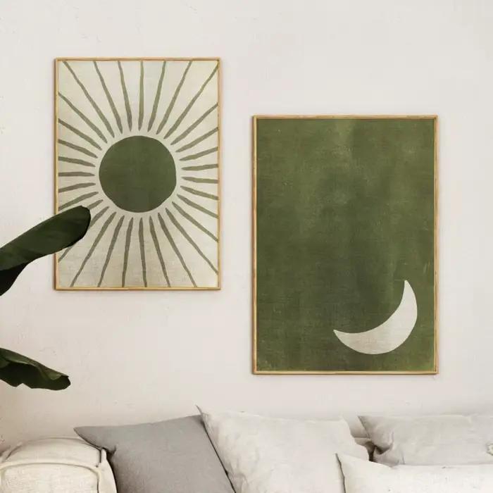 Abstraction d'art mural vert sauge
