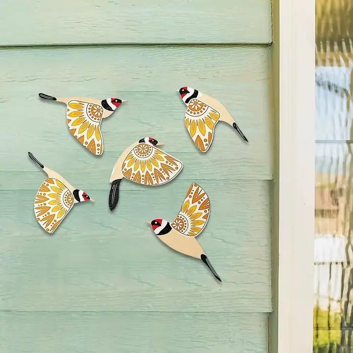 5 pièces de décorations murales modernes en bois en forme d'oiseaux volants