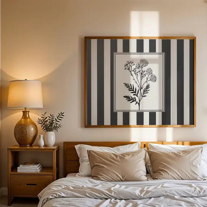 Toile murale en forme de fleur de chrysanthème sans cadre, impressions d'art mural minimalistes à rayures pour décoration de salon et de chambre à coucher, 1 pièce
