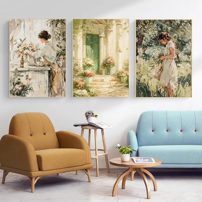 Affiche classique de manoir français NobleWoman, belle balançoire Rococo jardin Romance, peintures sur toile, images d'art murales, décoration de maison