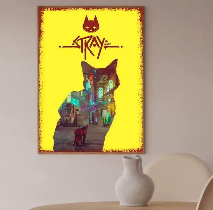 Affiche de jeu Stray, Peinture sur toile murale moderne d'aventure vidéo sur le thème de la survie des chats